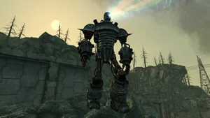 Liberty Prime, A Symbol Of Power And Freedom, Standing Tall Against The Backdrop Of A Post-apocalyptic World. Wallpaper