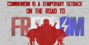 Liberty Prime Standing Tall Amidst Destruction Wallpaper