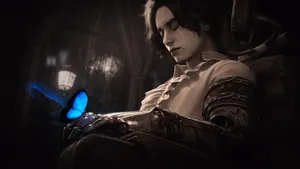 Liesof P Blue Butterflyand Armored Figure Wallpaper