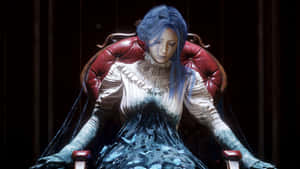 Liesof P Blue Haired Characteron Throne Wallpaper
