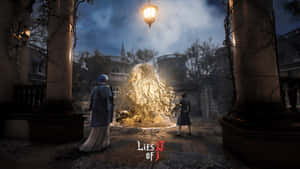 Liesof P Golden Figure Courtyard Scene Wallpaper