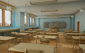 Light Blue 3d Classroom Wallpaper