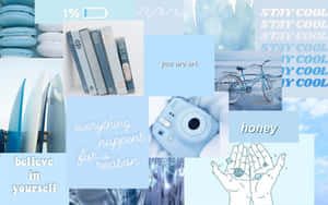 Light Blue Aesthetic Collage Laptop Wallpaper