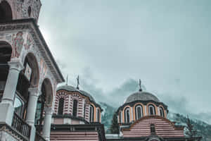 Light Blue Aesthetic Rila Monastery Desktop Wallpaper