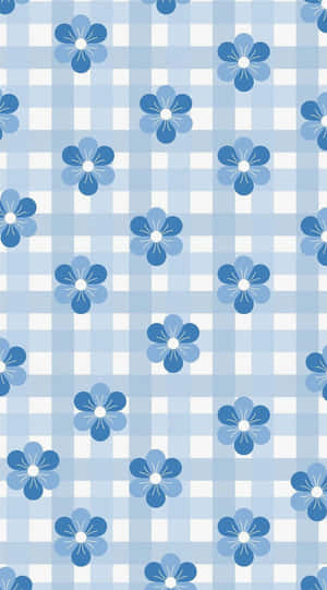 Light Blue Floral Gingham Pattern Wallpaper