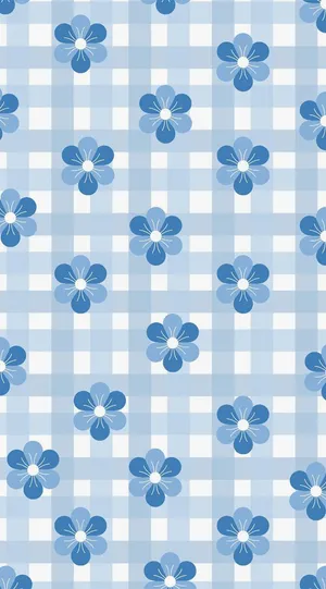 Light Blue Floral Gingham Pattern Wallpaper