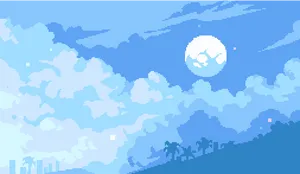 Light Blue Moon Sky Pixel Art Laptop Wallpaper