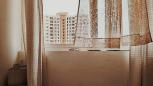 Light Brown Aesthetic Window Curtain Wallpaper