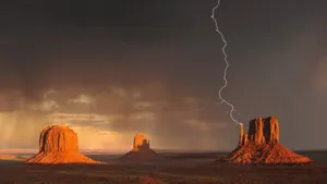 Lightning At Monument Valley Wallpaper