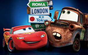 Lightning Mcqueen And Mater On A Grand Adventure In Cars 2 Wallpaper