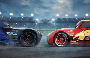 Lightning Mcqueen Jackson Storm Face Off Wallpaper