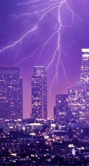 Lightning Over City Neon Purple Iphone Wallpaper