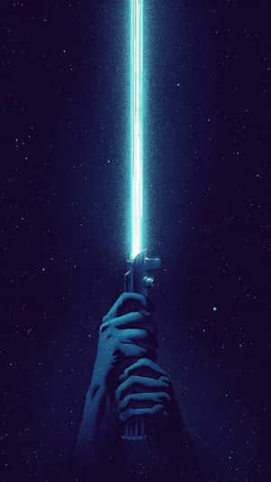 Lightsaber_ Raised_ Against_ Starry_ Sky Wallpaper
