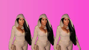 Lil Kim Triple Pose Pink Background Wallpaper