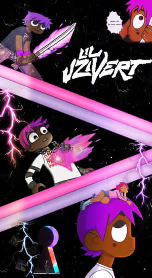 Lil Uzi Cartoon With Logo Wallpaper