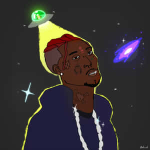 Lil Uzi Cartoon With Ufo Wallpaper