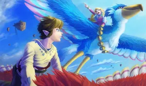 Link And His Loftwing Soaring The Skies In The Legend Of Zelda: Skyward Sword Wallpaper