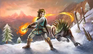 Link And Wolf In Breath Of The Wild Adventure Wallpaper