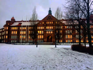 Linkoping Historic Building Winter Evening Wallpaper