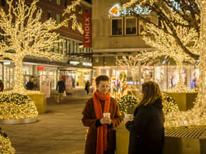 Linkoping Winter Lightsand Friendly Chat Wallpaper