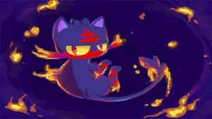 Litten In Navy Blue Background Wallpaper