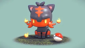 Litten Next To Poké Ball Wallpaper