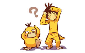 Little Boy Meets His Friend Psyduck Wallpaper