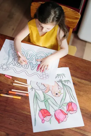 Little Girl Coloring Happy Easter Banner Wallpaper