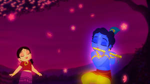 Little Krishna Gold Flute Wallpaper