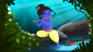 Little Krishna In Rock Wallpaper