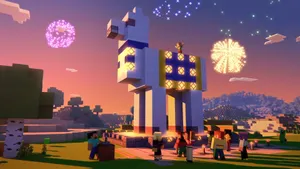 Llama Statue And Fireworks Minecraft Hd Wallpaper