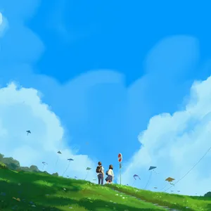 Lo Fi Anime Chill Couple Watching Flying Kites Wallpaper