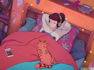 Lo Fi Anime Chill Girl Listening To Music Wallpaper