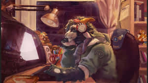 Lo Fi Anime Chill Sheep-man In Computer Wallpaper