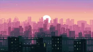 Lo Fi Anime High Rise Buildings Wallpaper