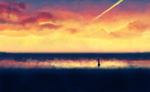 Lo Fi Anime Makoto Konno Sunset Silhouette Wallpaper