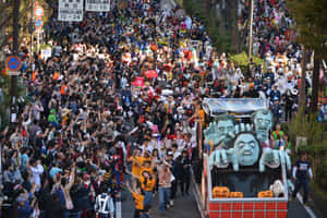 Local Children Gather In Costume For The Example Halloween Parade Wallpaper