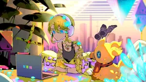 Lofi Girl Futuristic Cityscape Wallpaper