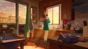 Lofi Girl Kitchen Scene Wallpaper