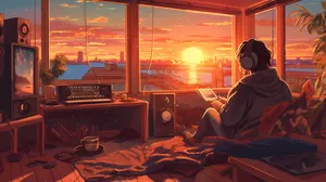 Lofi Girl Study Session Sunset Wallpaper