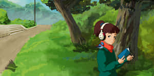 Lofi Girl Studying Outdoors Wallpaper