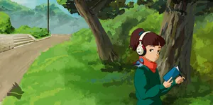 Lofi Girl Studying Outdoors Wallpaper