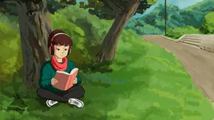 Lofi Girl Studying Outdoors Wallpaper