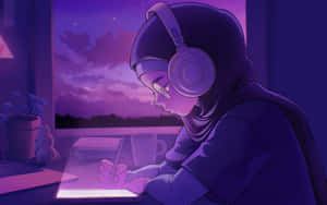 Lofi Girl Studyingat Dusk Wallpaper