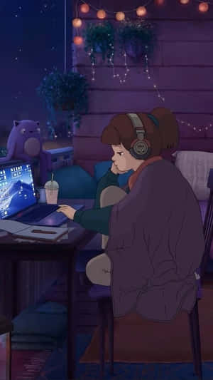 Lofi Girl Studyingat Night Wallpaper