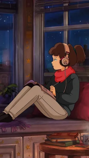 Lofi Girl Studyingby Window Wallpaper