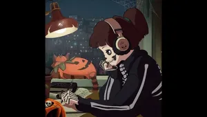 Lofi Girl Studyingwith Cat Wallpaper