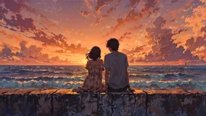 Lofi Love Sunset Moments Wallpaper