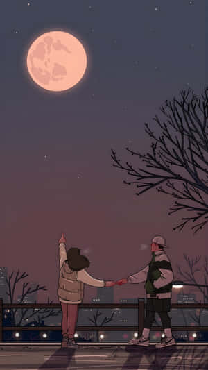 Lofi Love Under Moonlight Wallpaper