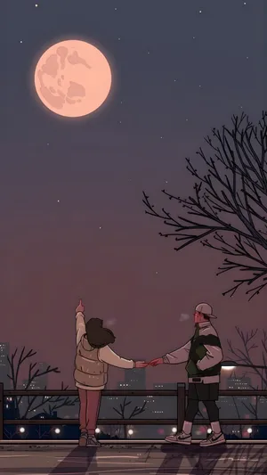 Lofi Love Under Moonlight Wallpaper